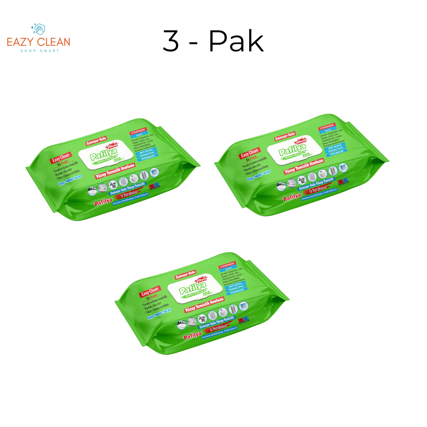 Pafilya Yüzey Temizlik Havlusu Çamaşır Sulu & Silikonlu 3'lü Paket