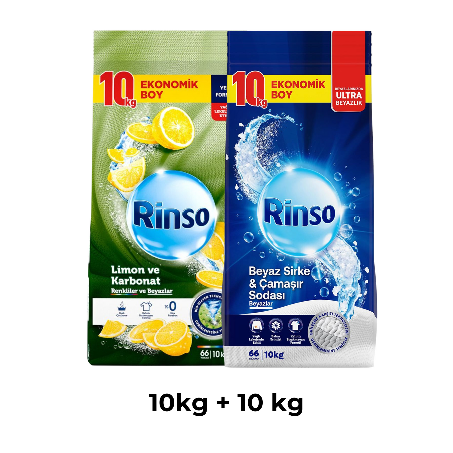 Rinso Toz Çamaşır Deterjanı 10 kg - 2 Adet (renkli + beyaz)